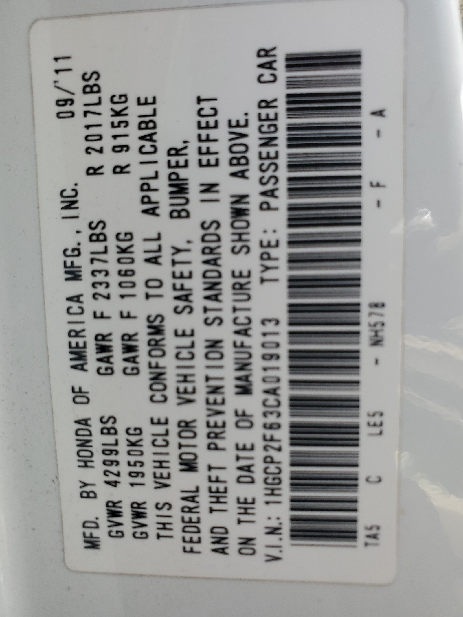 1HGCP2F63CA019013 2012 Honda Accord Se