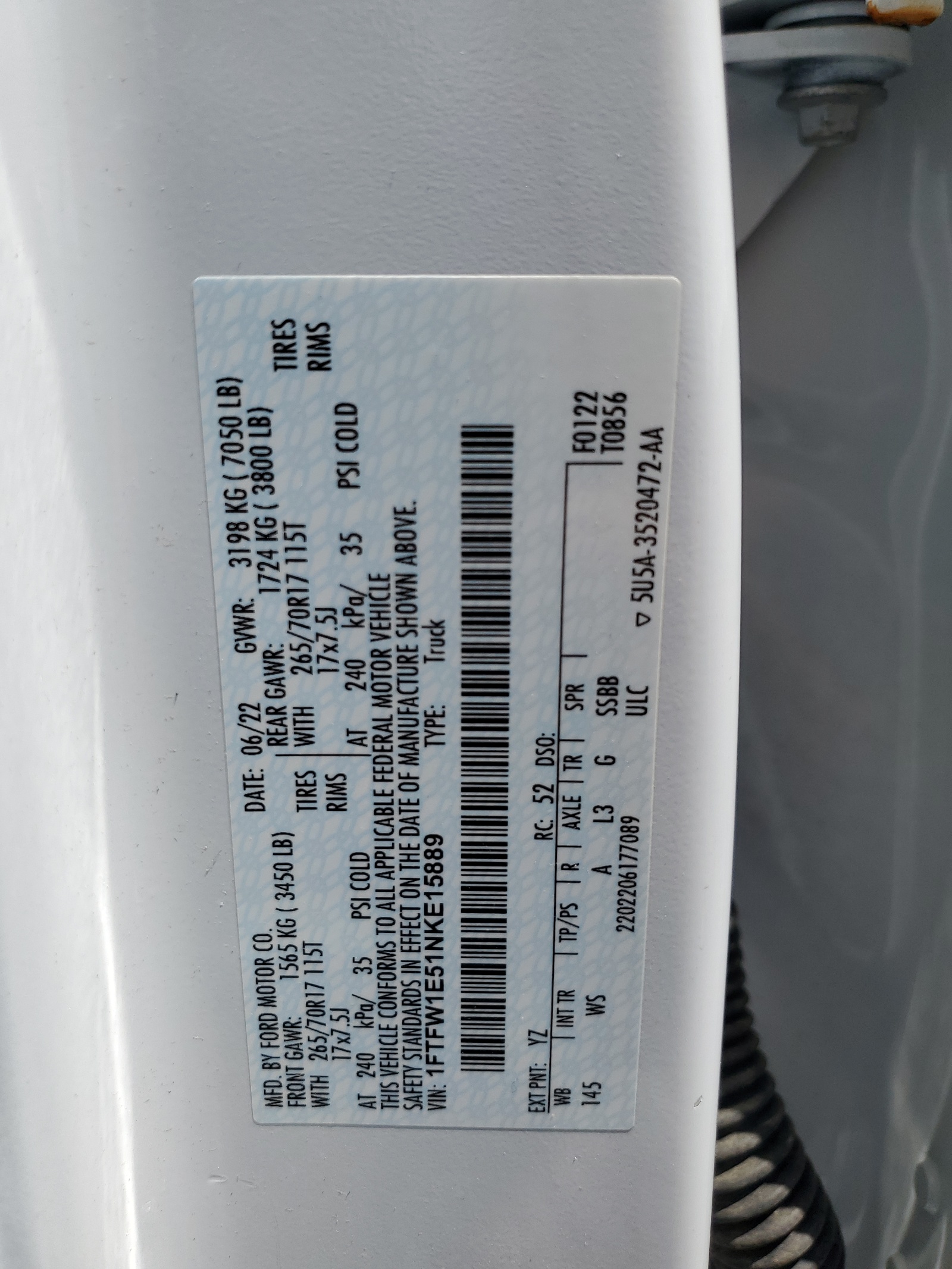 1FTFW1E51NKE15889 2022 Ford F150 Supercrew