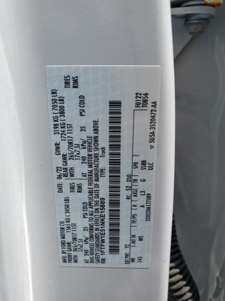 2022 Ford F150 Supercrew VIN: 1FTFW1E51NKE15889 Lot: 65125734