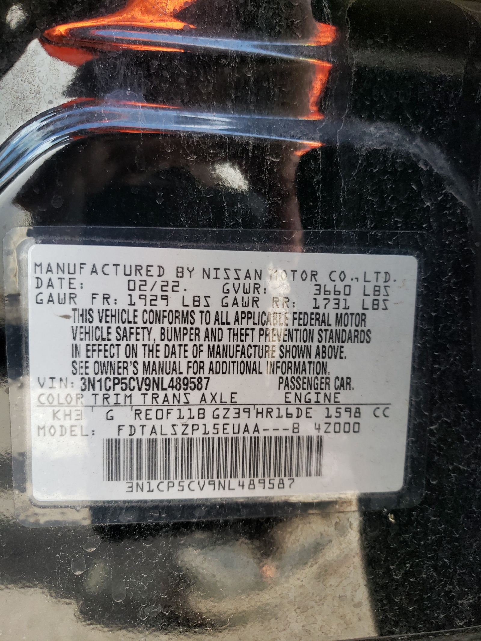 3N1CP5CV9NL489587 2022 Nissan Kicks Sv