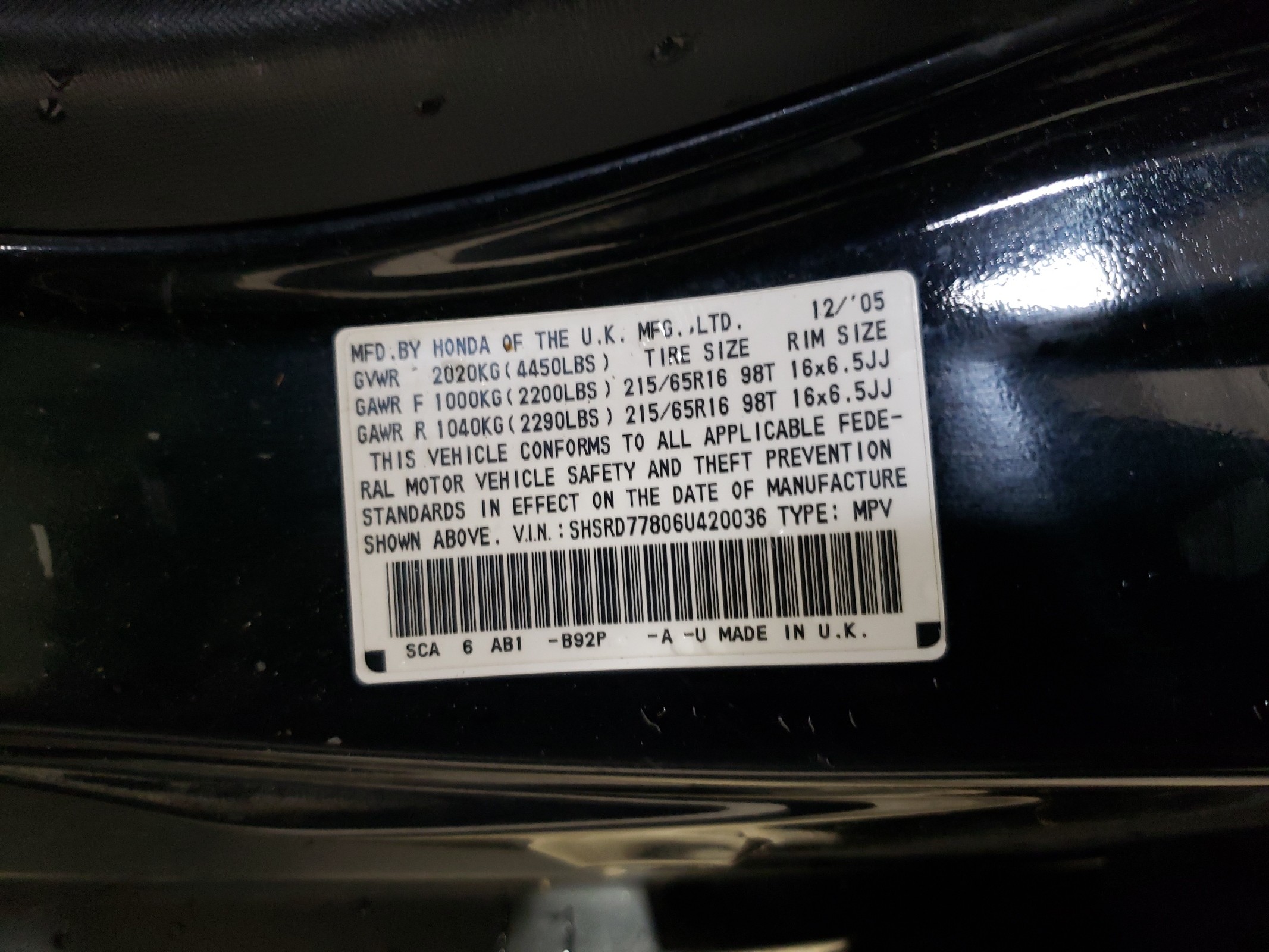 SHSRD77806U420036 2006 Honda Cr-V Ex