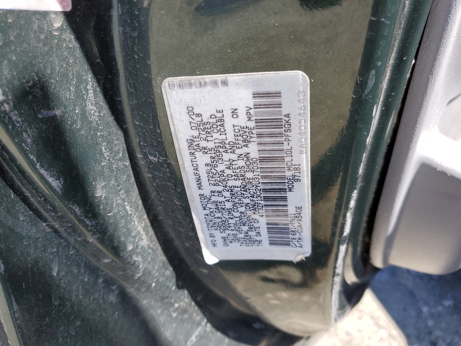 4T3ZF13C2YU317030 2000 Toyota Sienna Le