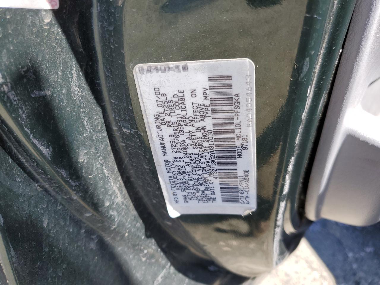 2000 Toyota Sienna Le VIN: 4T3ZF13C2YU317030 Lot: 65372874