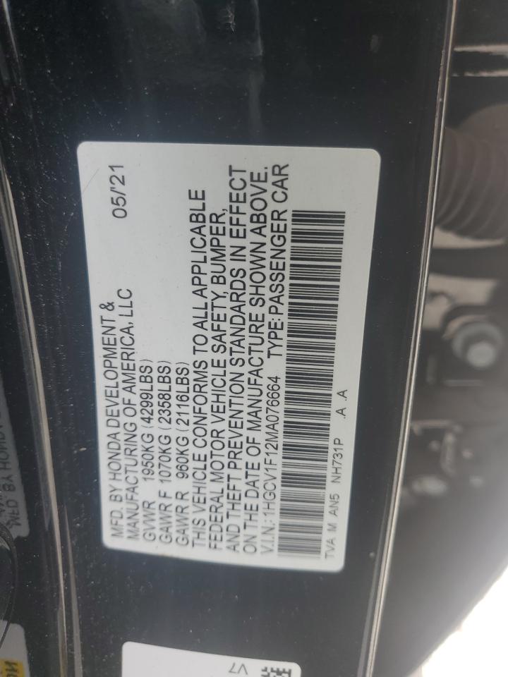 1HGCV1F12MA076664 2021 Honda Accord Lx