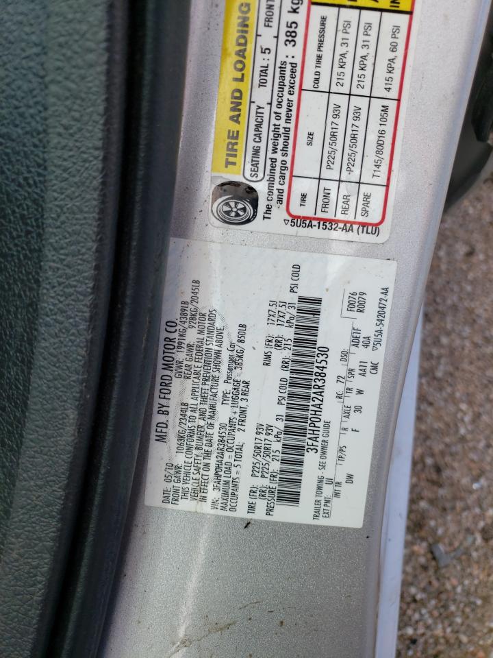 2010 Ford Fusion Se VIN: 3FAHP0HA2AR384530 Lot: 67481834