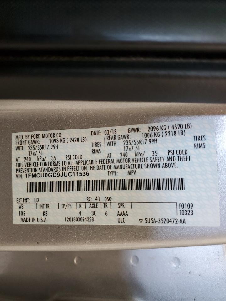 2018 Ford Escape Se VIN: 1FMCU0GD9JUC11536 Lot: 68476474