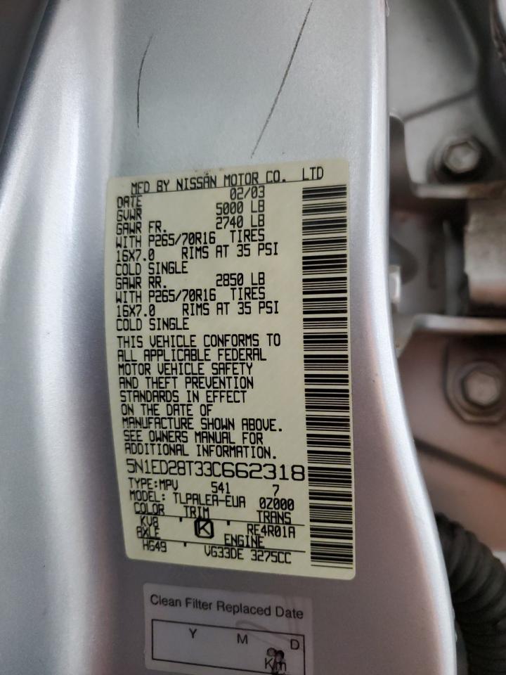 2003 Nissan Xterra Xe VIN: 5N1ED28T33C662318 Lot: 66575494