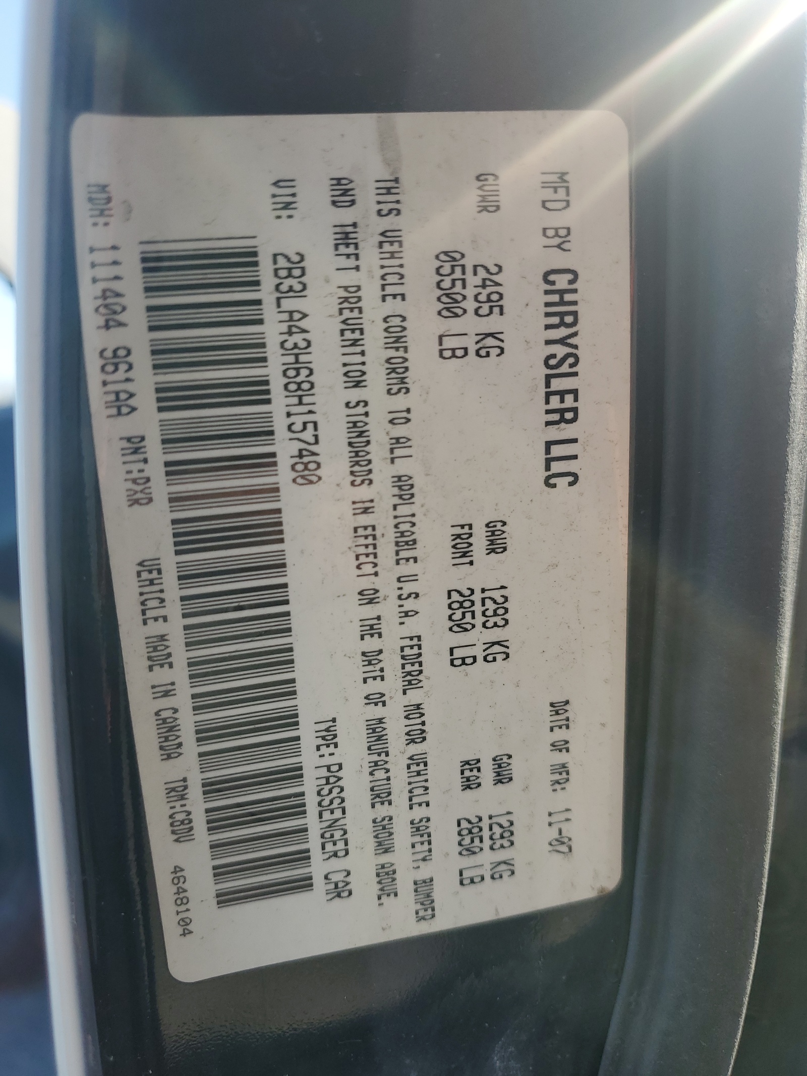 2B3LA43H68H157480 2008 Dodge Charger