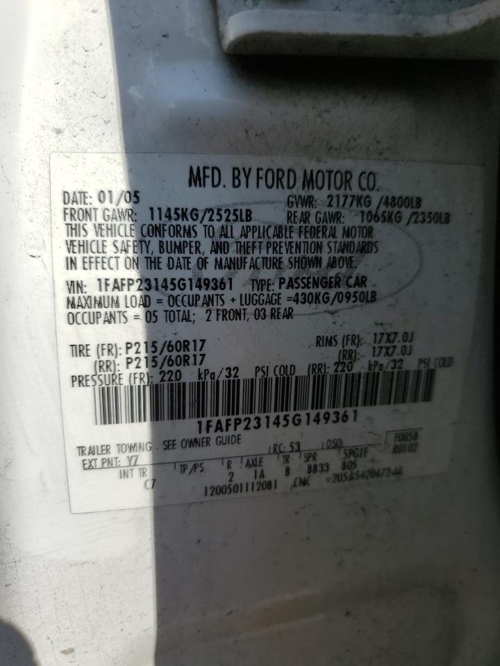 1FAFP23145G149361 2005 Ford Five Hundred Se