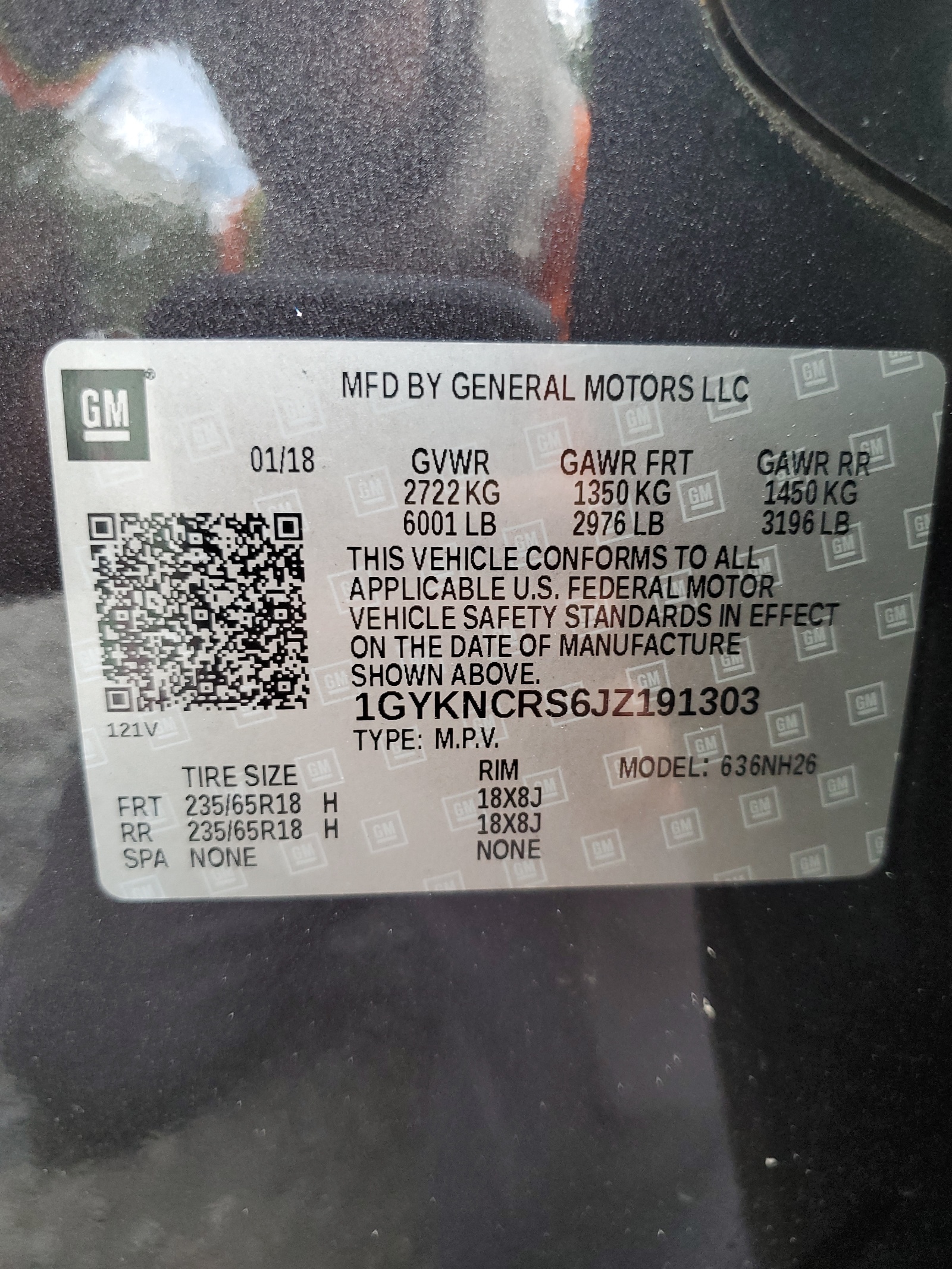 1GYKNCRS6JZ191303 2018 Cadillac Xt5 Luxury