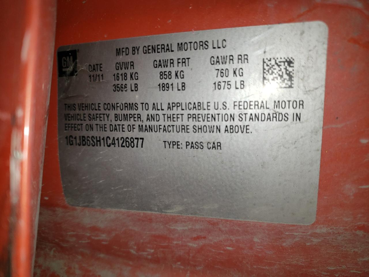 2012 Chevrolet Sonic Ls VIN: 1G1JB6SH1C4126877 Lot: 69726164