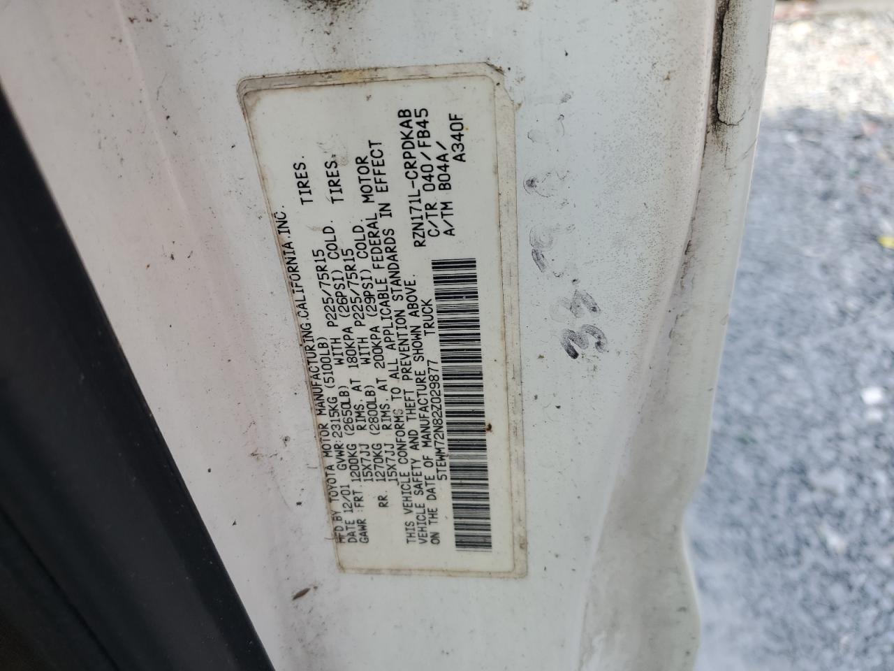 2002 Toyota Tacoma Xtracab VIN: 5TEWM72N82Z029877 Lot: 68259544