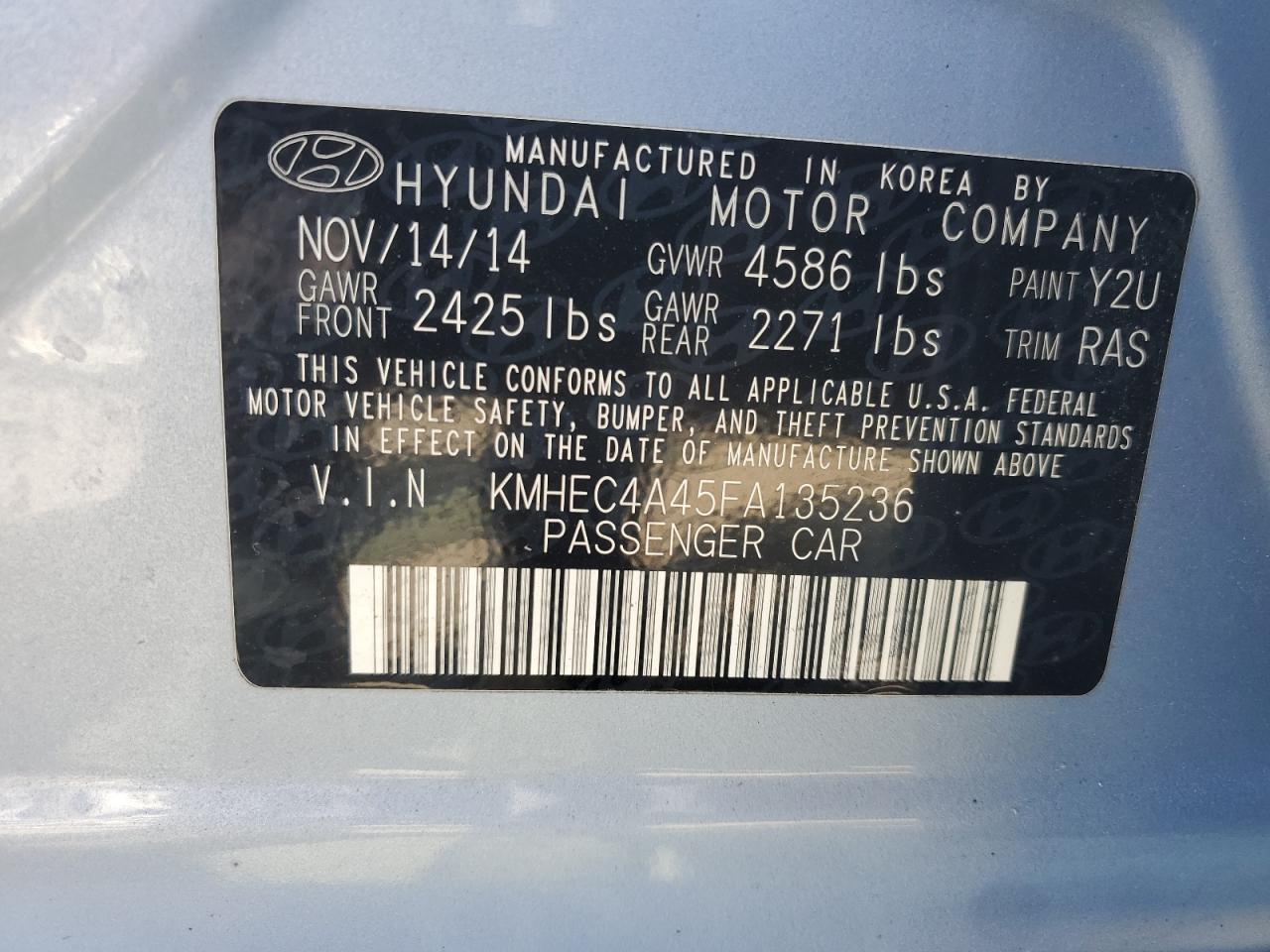 2015 Hyundai Sonata Hybrid VIN: KMHEC4A45FA135236 Lot: 68457714