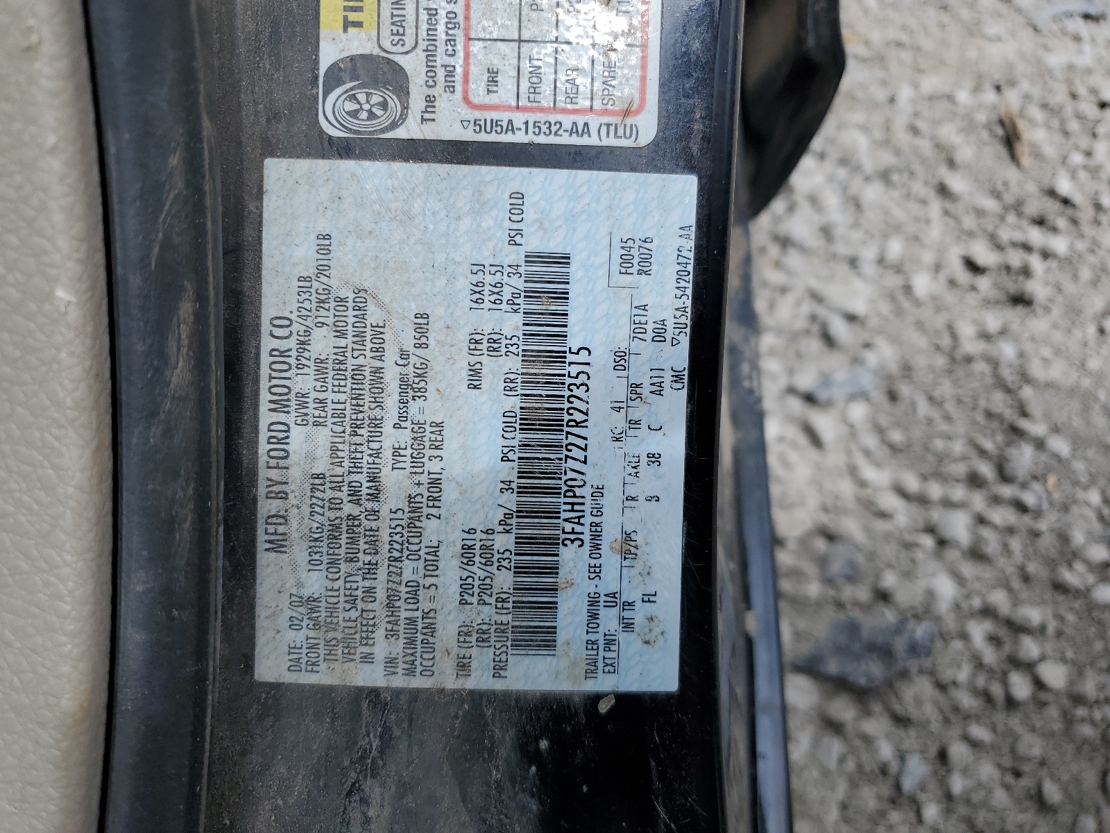 3FAHP07Z27R223515 2007 Ford Fusion Se
