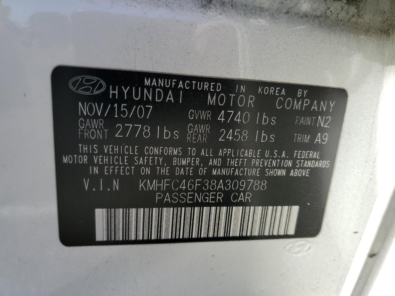 2008 Hyundai Azera Se VIN: KMHFC46F38A309788 Lot: 69347214