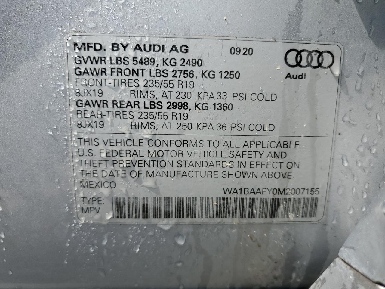 WA1BAAFY0M2007155 2021 Audi Q5 Premium Plus