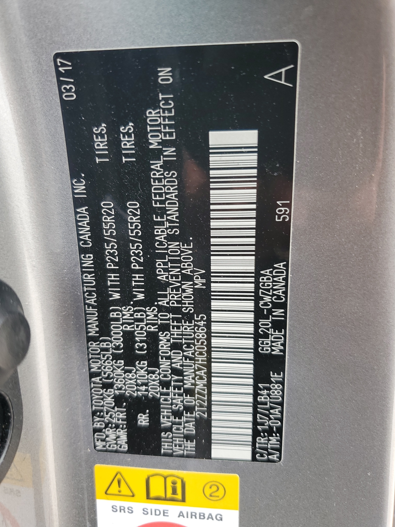 2T2ZZMCA7HC058645 2017 Lexus Rx 350 Base