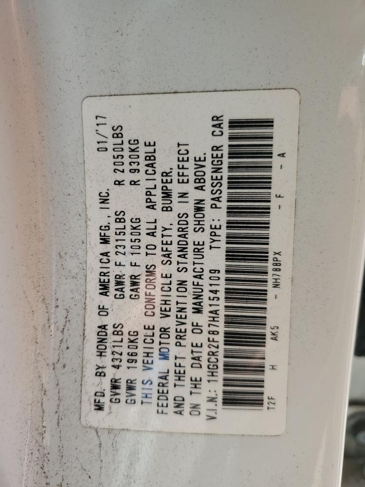 1HGCR2F87HA154109 2017 Honda Accord Exl