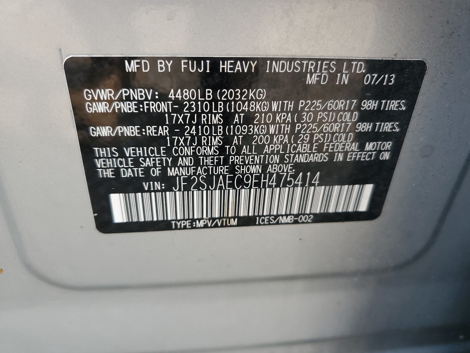 JF2SJAEC9EH475414 2014 Subaru Forester 2.5I Premium