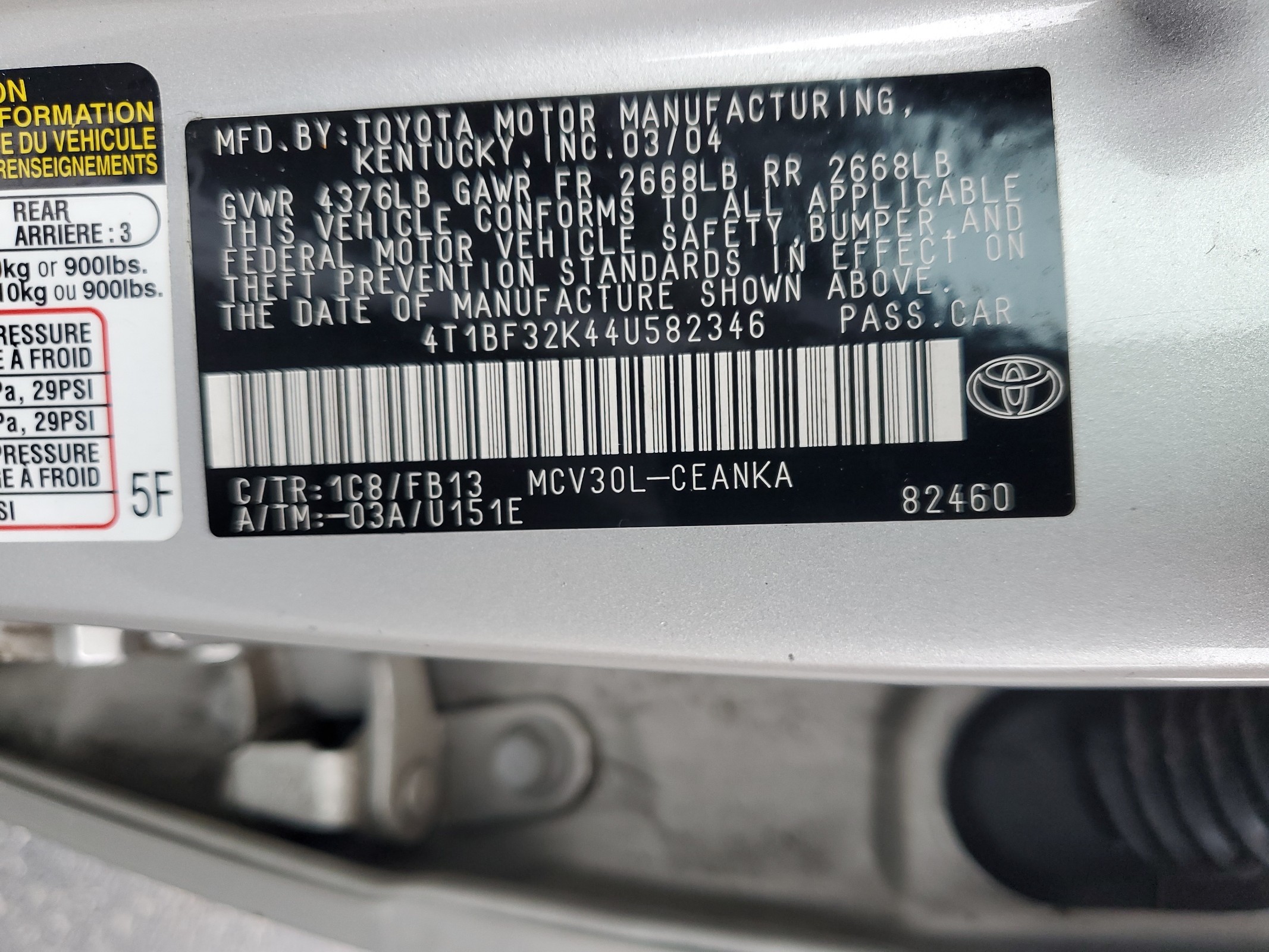 4T1BF32K44U582346 2004 Toyota Camry Le