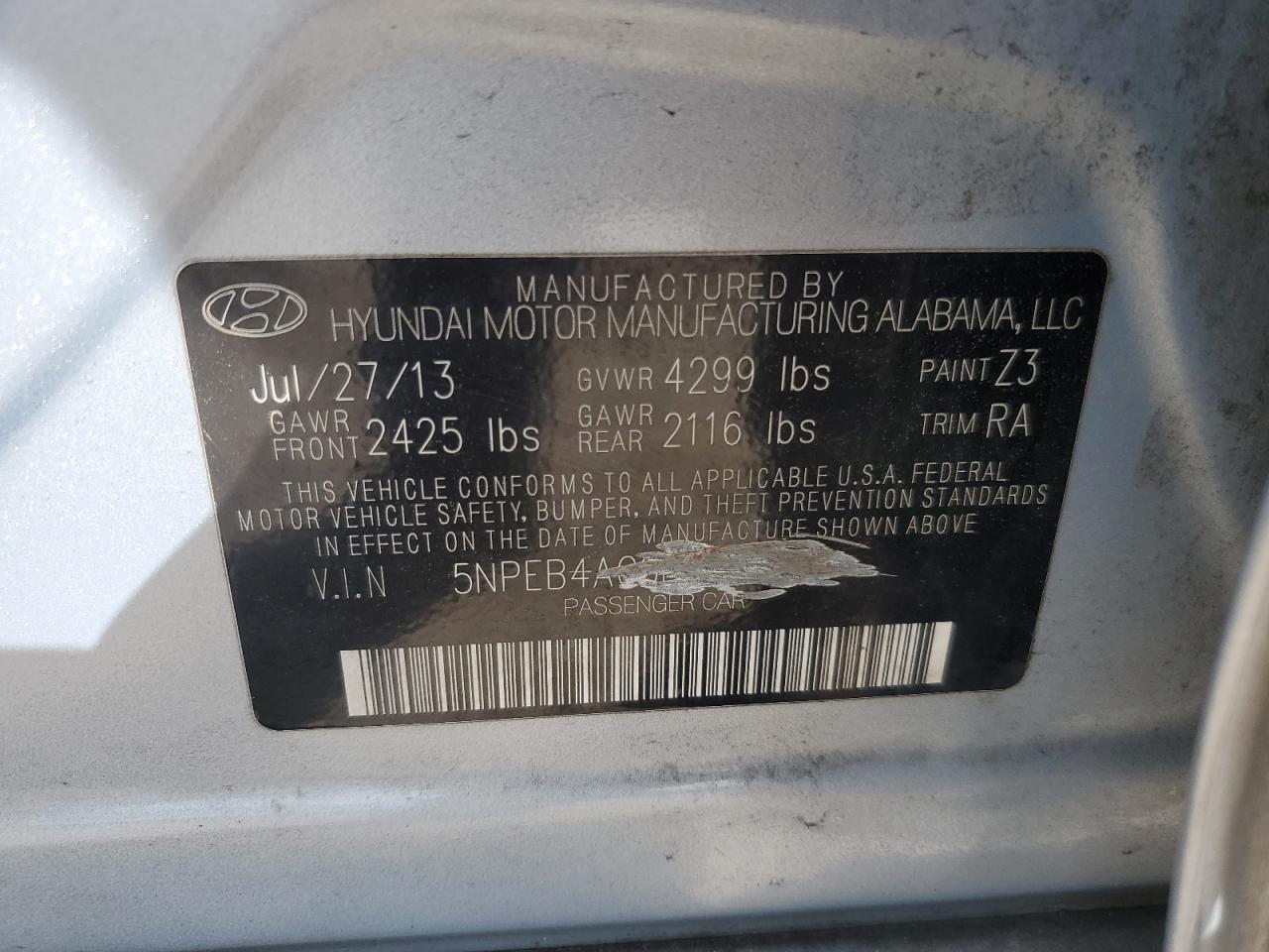 2013 Hyundai Sonata Gls VIN: 5NPEB4AC0DH785709 Lot: 67449004