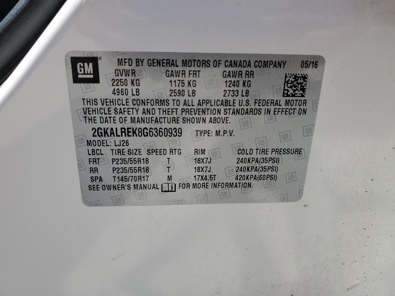 2GKALREK8G6360939 2016 GMC Terrain Denali