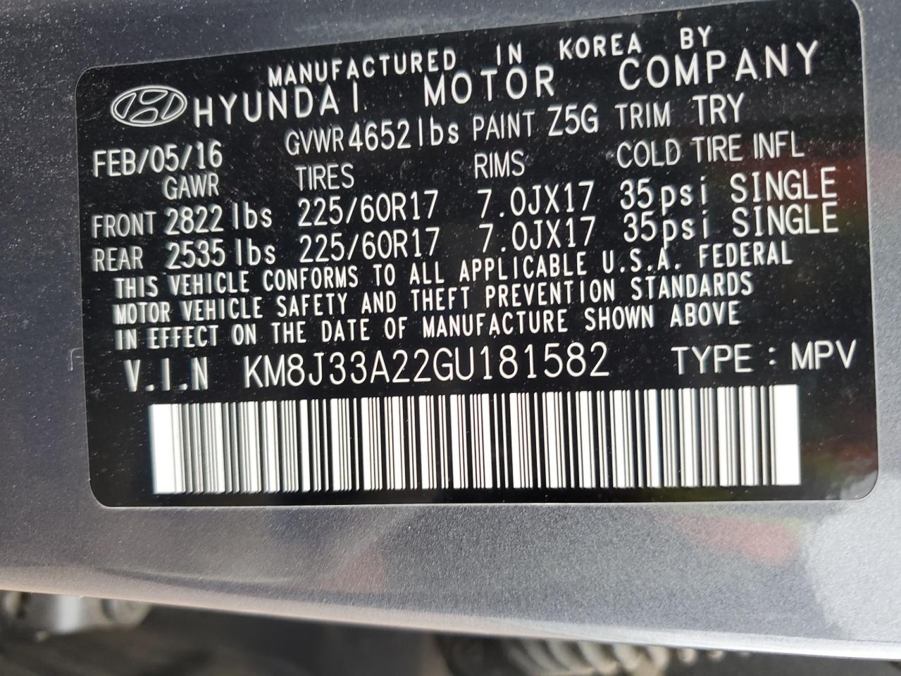 2016 Hyundai Tucson Limited VIN: KM8J33A22GU181582 Lot: 66569154