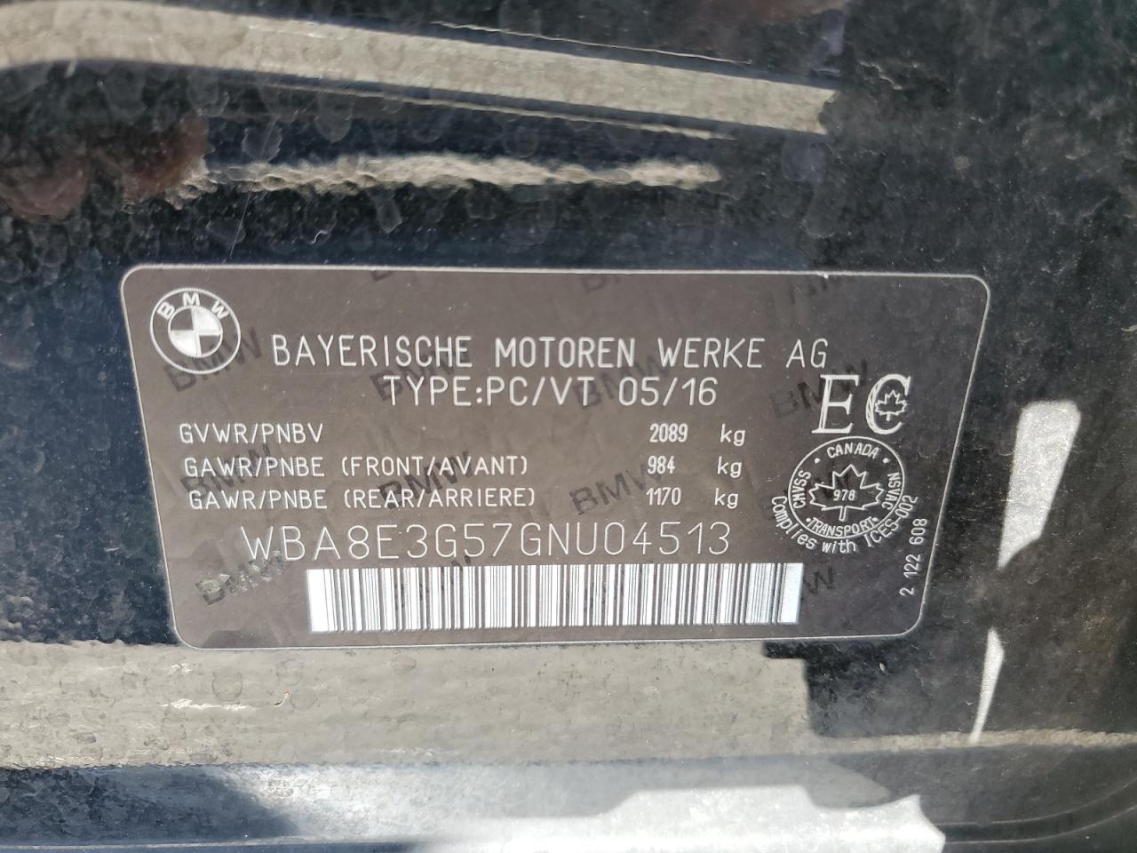 WBA8E3G57GNU04513 2016 BMW 328 Xi Sulev