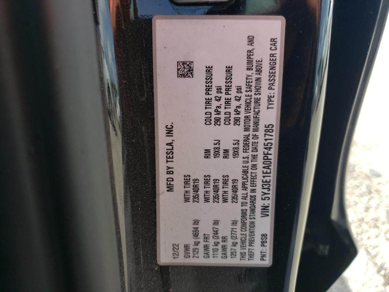 5YJ3E1EA0PF451785 2023 Tesla Model 3