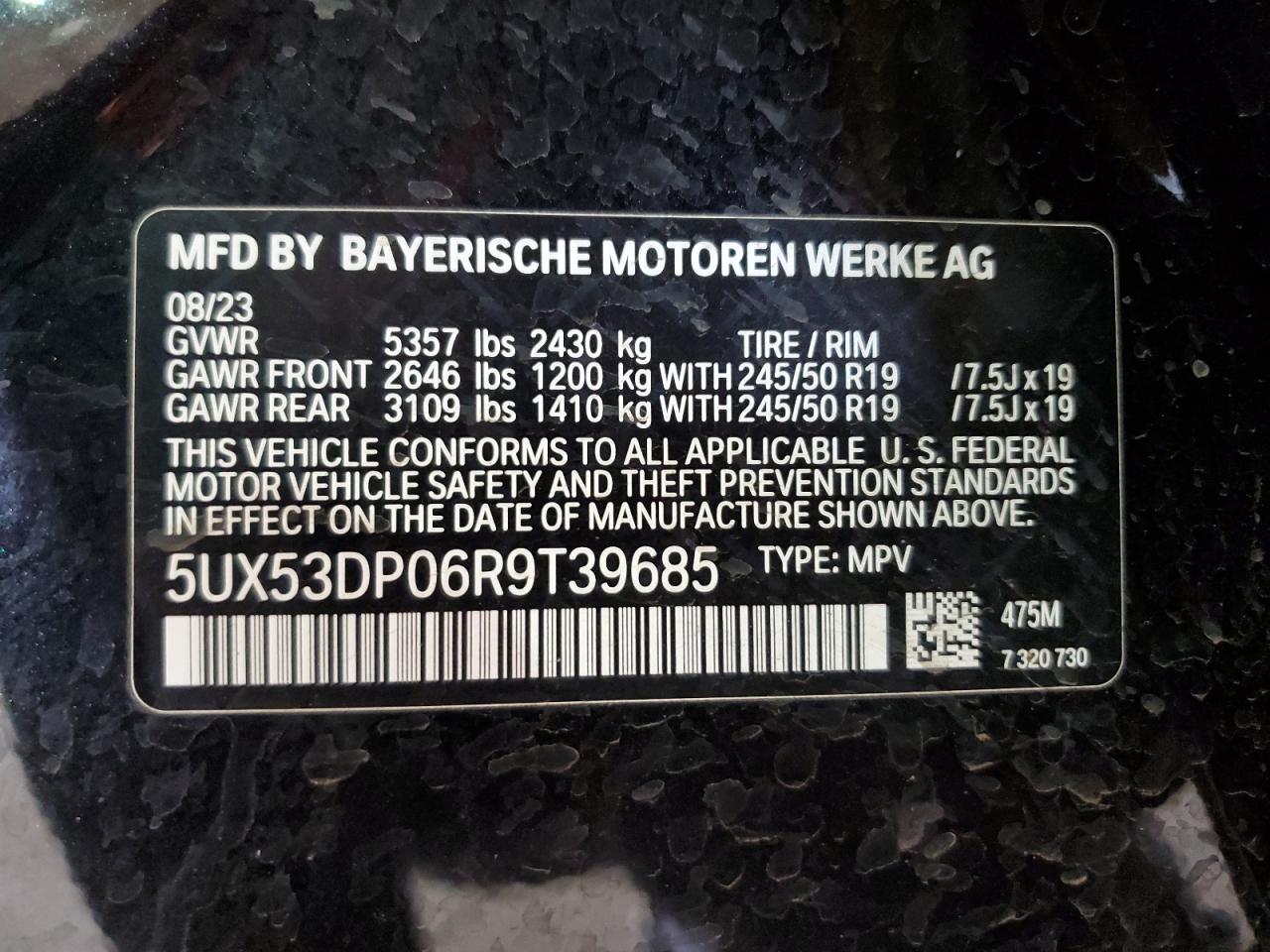 2024 BMW X3 xDrive30I VIN: 5UX53DP06R9T39685 Lot: 65781694