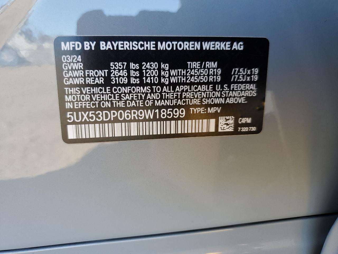 5UX53DP06R9W18599 2024 BMW X3 xDrive30I