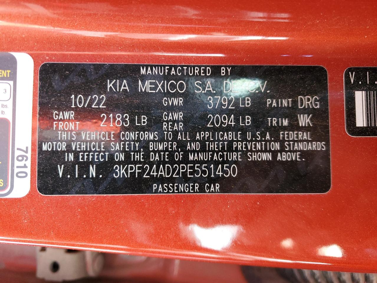 3KPF24AD2PE551450 2023 Kia Forte Lx