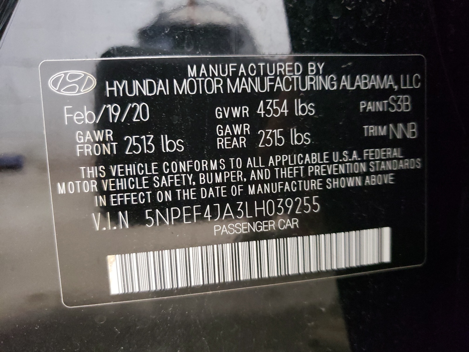 5NPEF4JA3LH039255 2020 Hyundai Sonata Sel