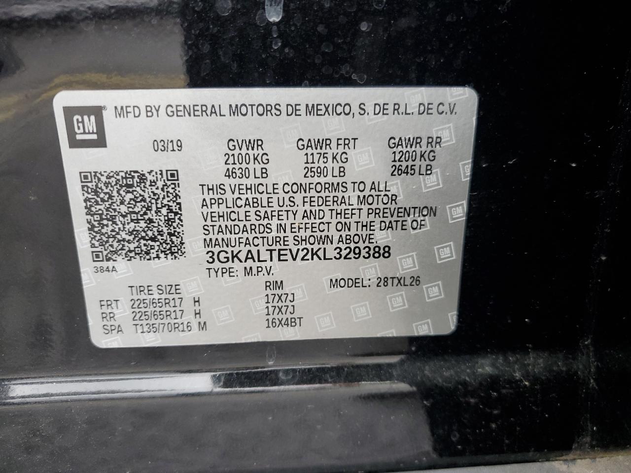 2019 GMC Terrain Sle VIN: 3GKALTEV2KL329388 Lot: 66907334