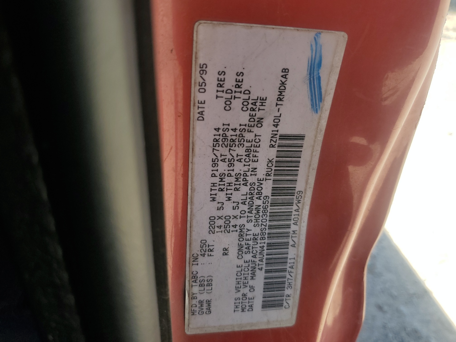 4TAUN41B8SZ038659 1995 Toyota Tacoma