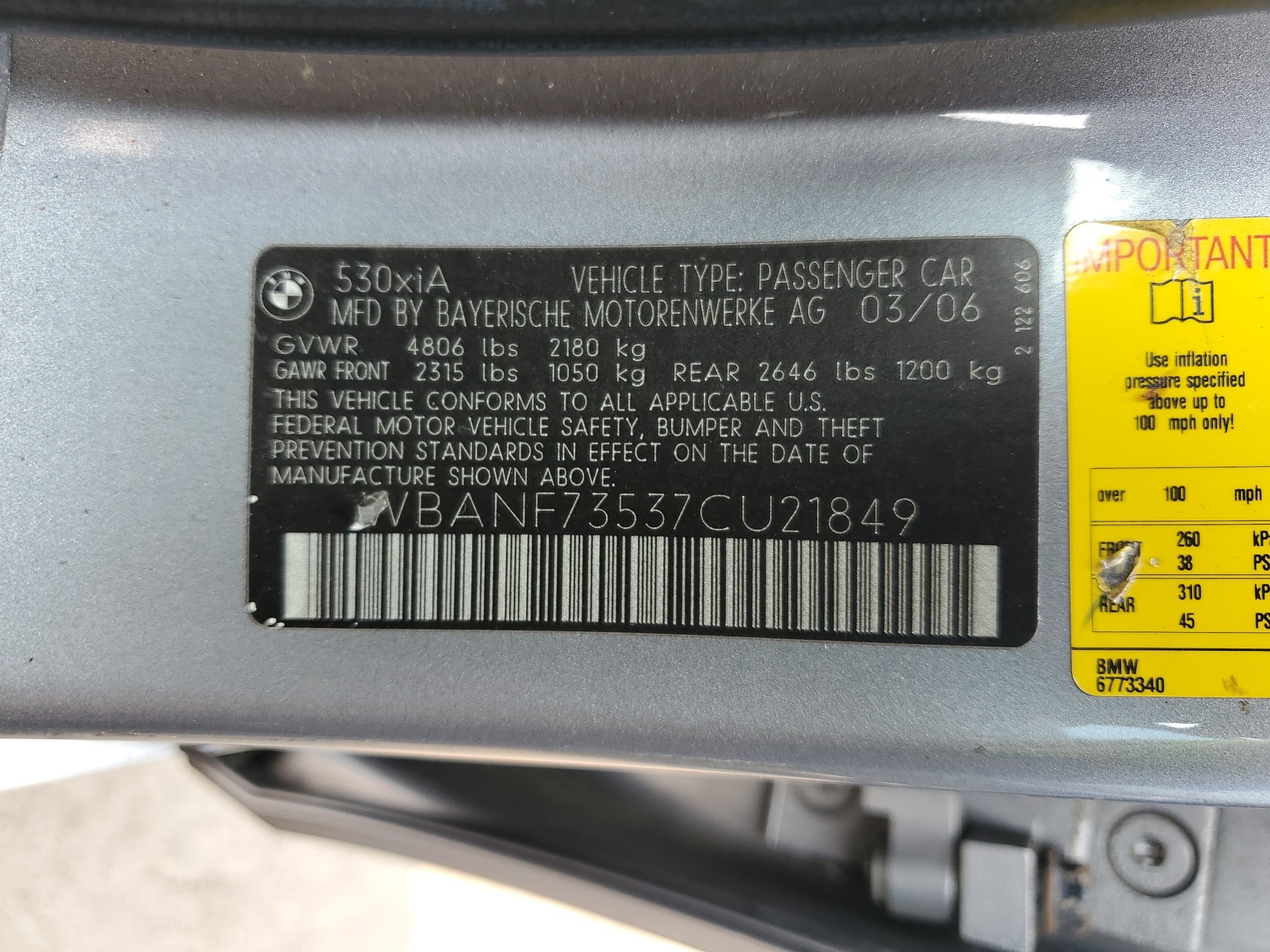 WBANF73537CU21849 2007 BMW 530 Xi