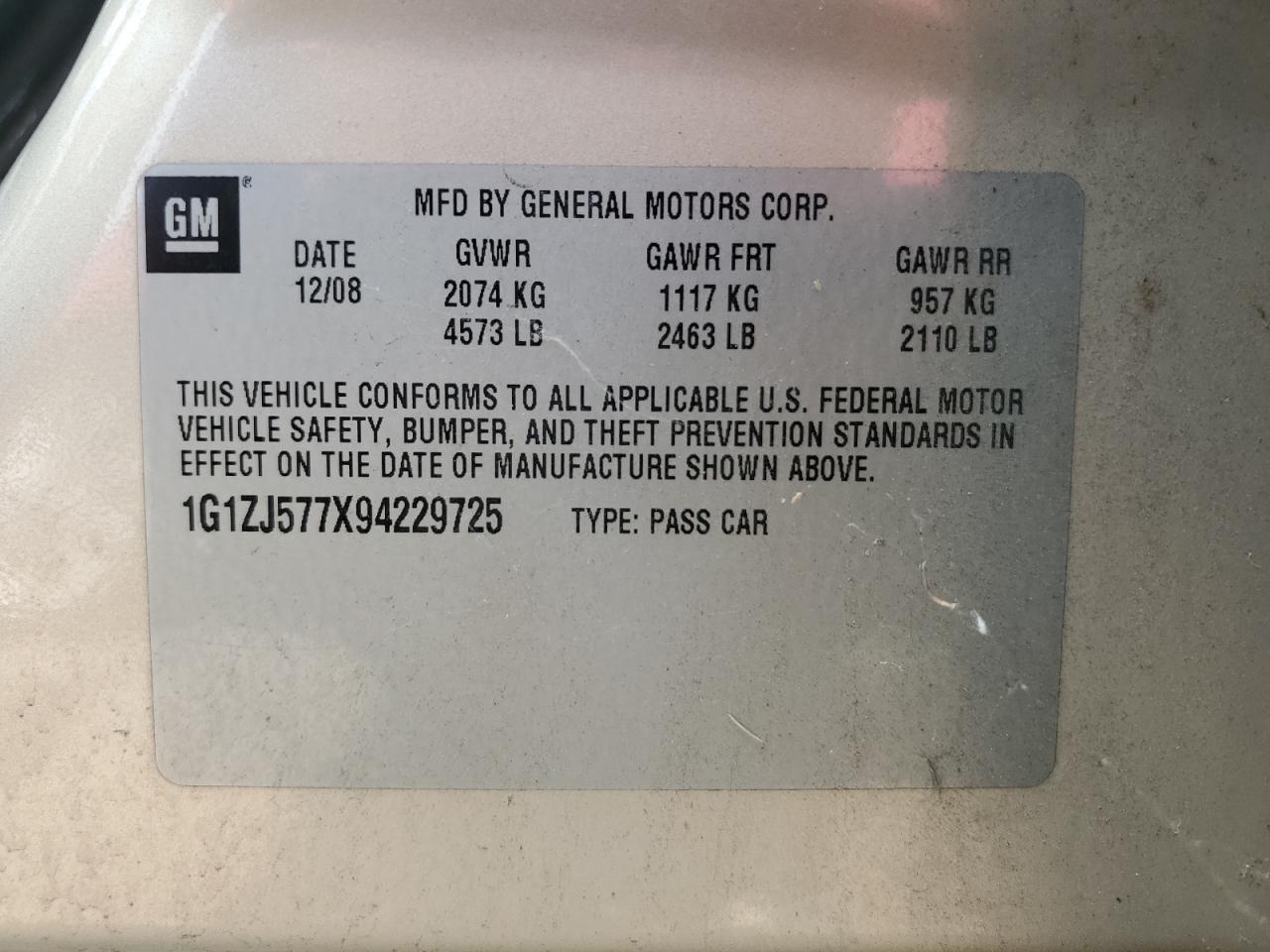 2009 Chevrolet Malibu 2Lt VIN: 1G1ZJ577X94229725 Lot: 67256844