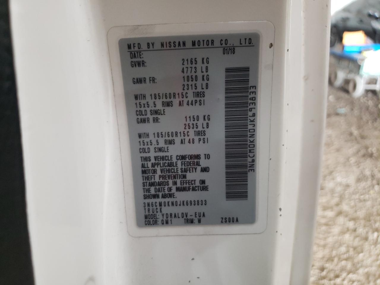 2018 Nissan Nv200 2.5S VIN: 3N6CM0KN0JK693833 Lot: 67082504