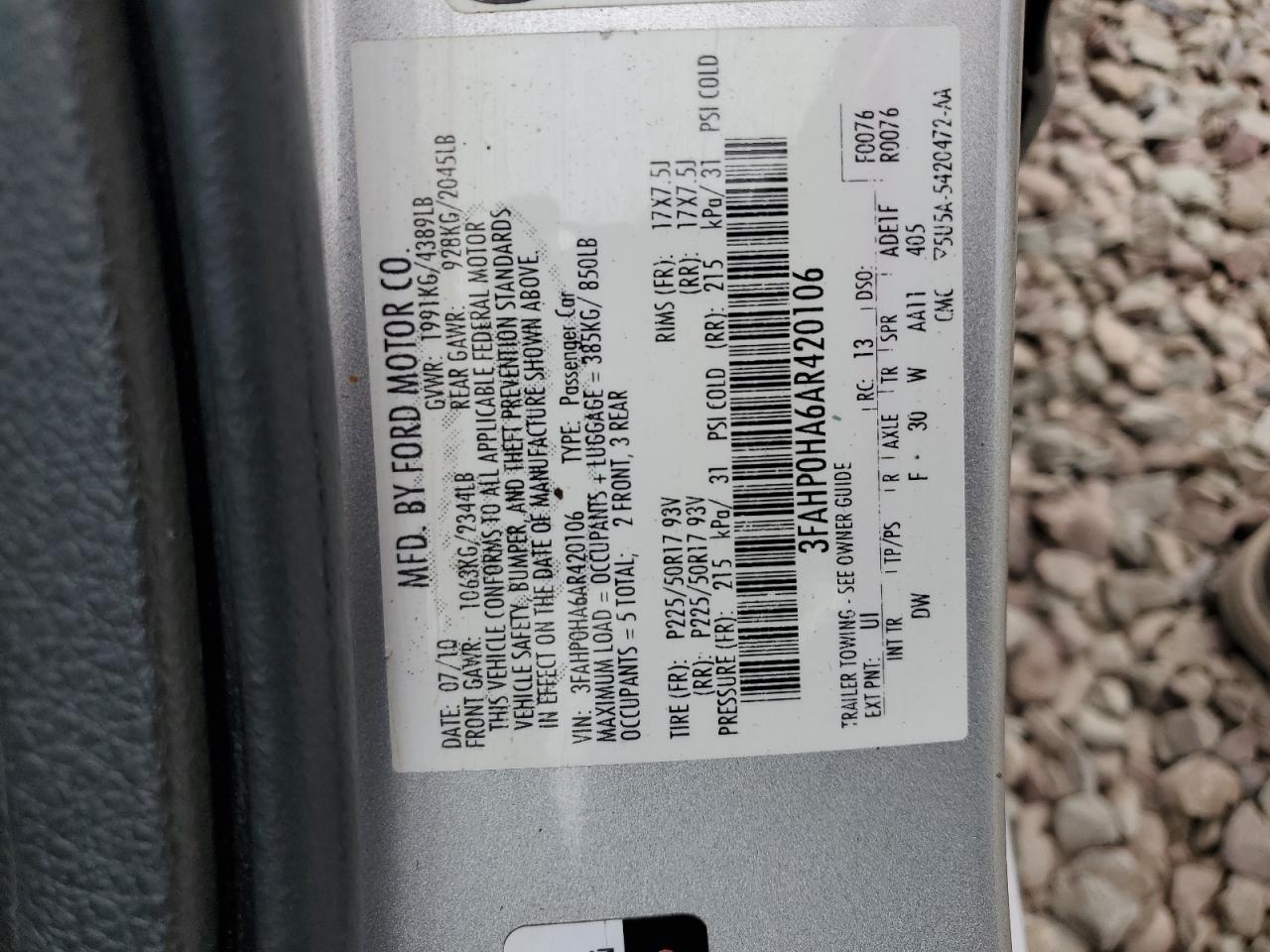 3FAHP0HA6AR420106 2010 Ford Fusion Se