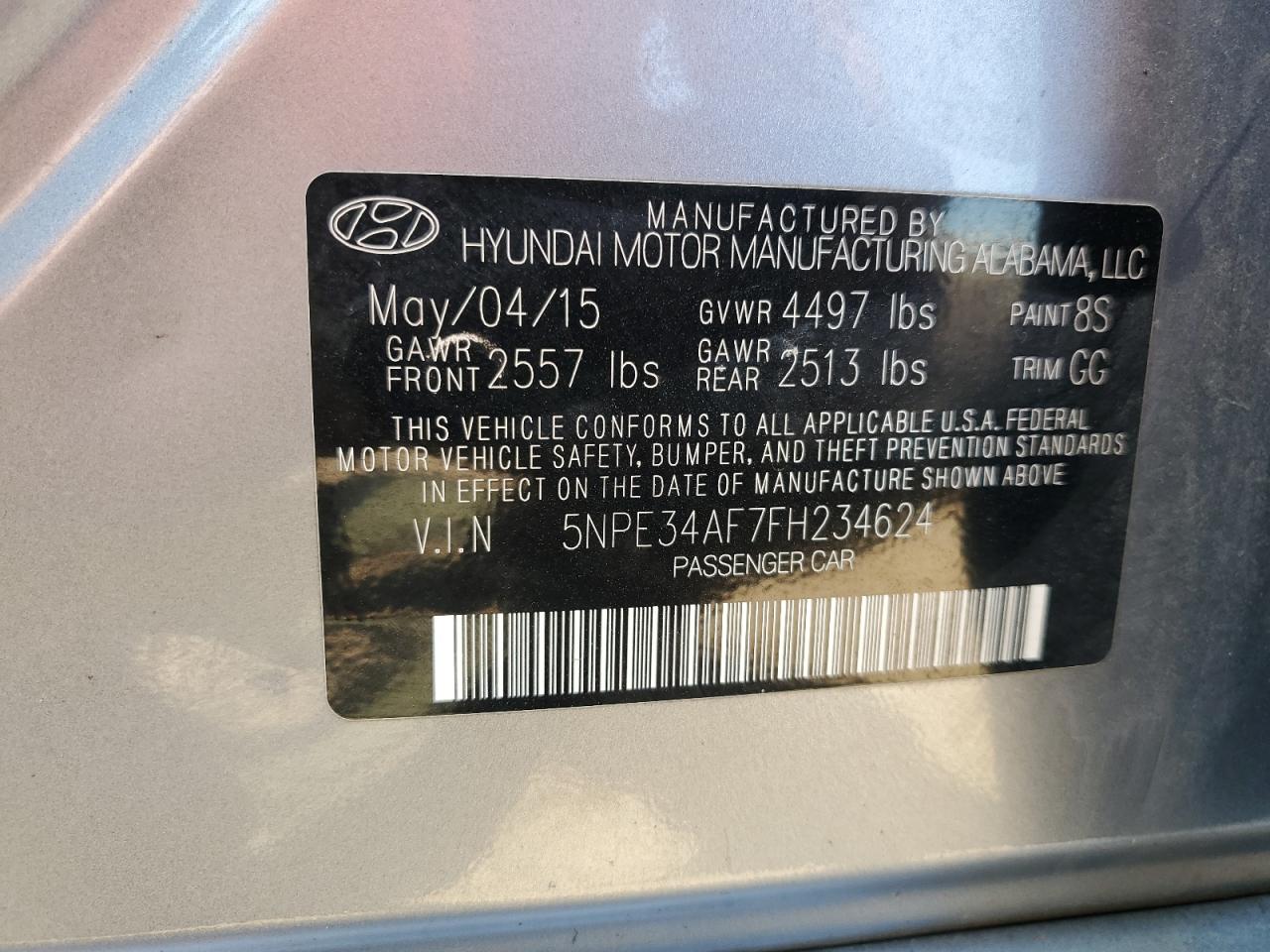 2015 Hyundai Sonata Sport VIN: 5NPE34AF7FH234624 Lot: 65957464