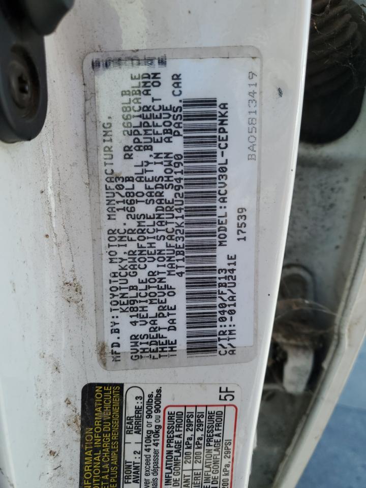 2004 Toyota Camry Le VIN: 4T1BE32K14U294190 Lot: 66720664