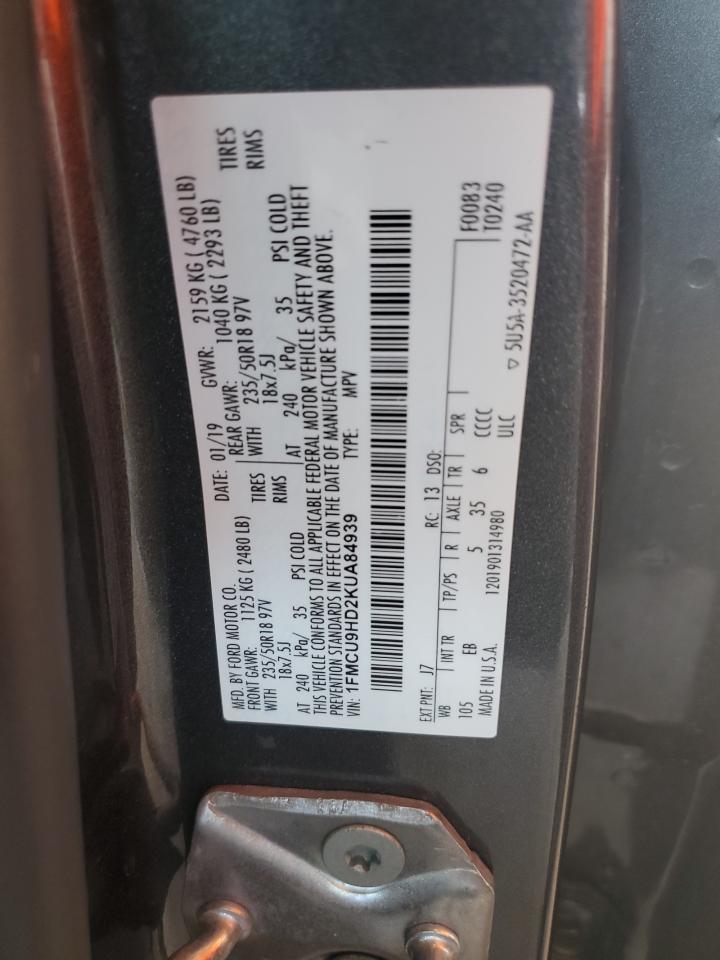 2019 Ford Escape Sel VIN: 1FMCU9HD2KUA84939 Lot: 66999164