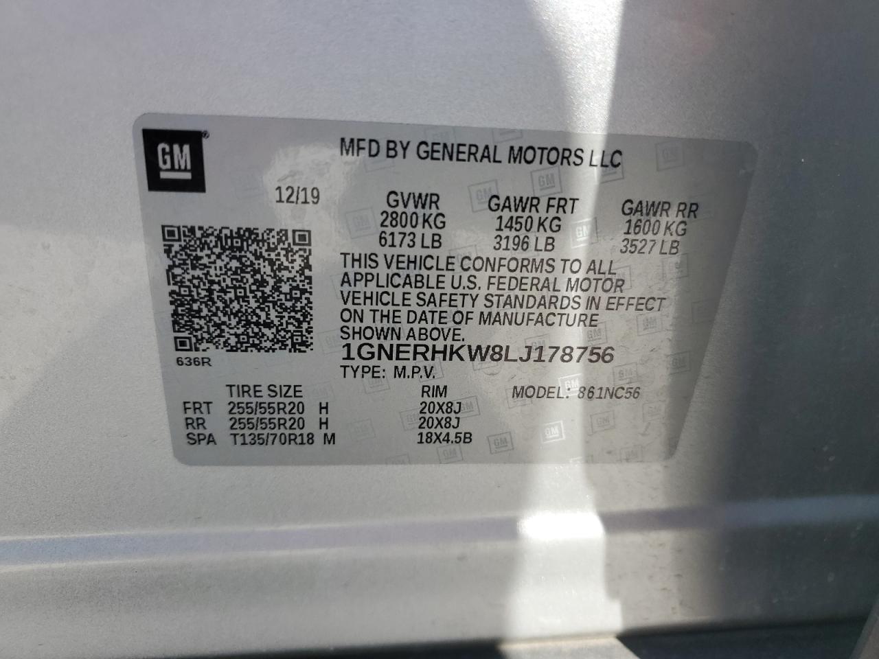 1GNERHKW8LJ178756 2020 Chevrolet Traverse Lt