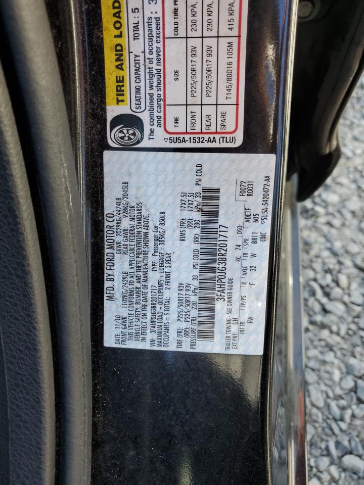 2011 Ford Fusion Sel VIN: 3FAHP0JG3BR201717 Lot: 66091744