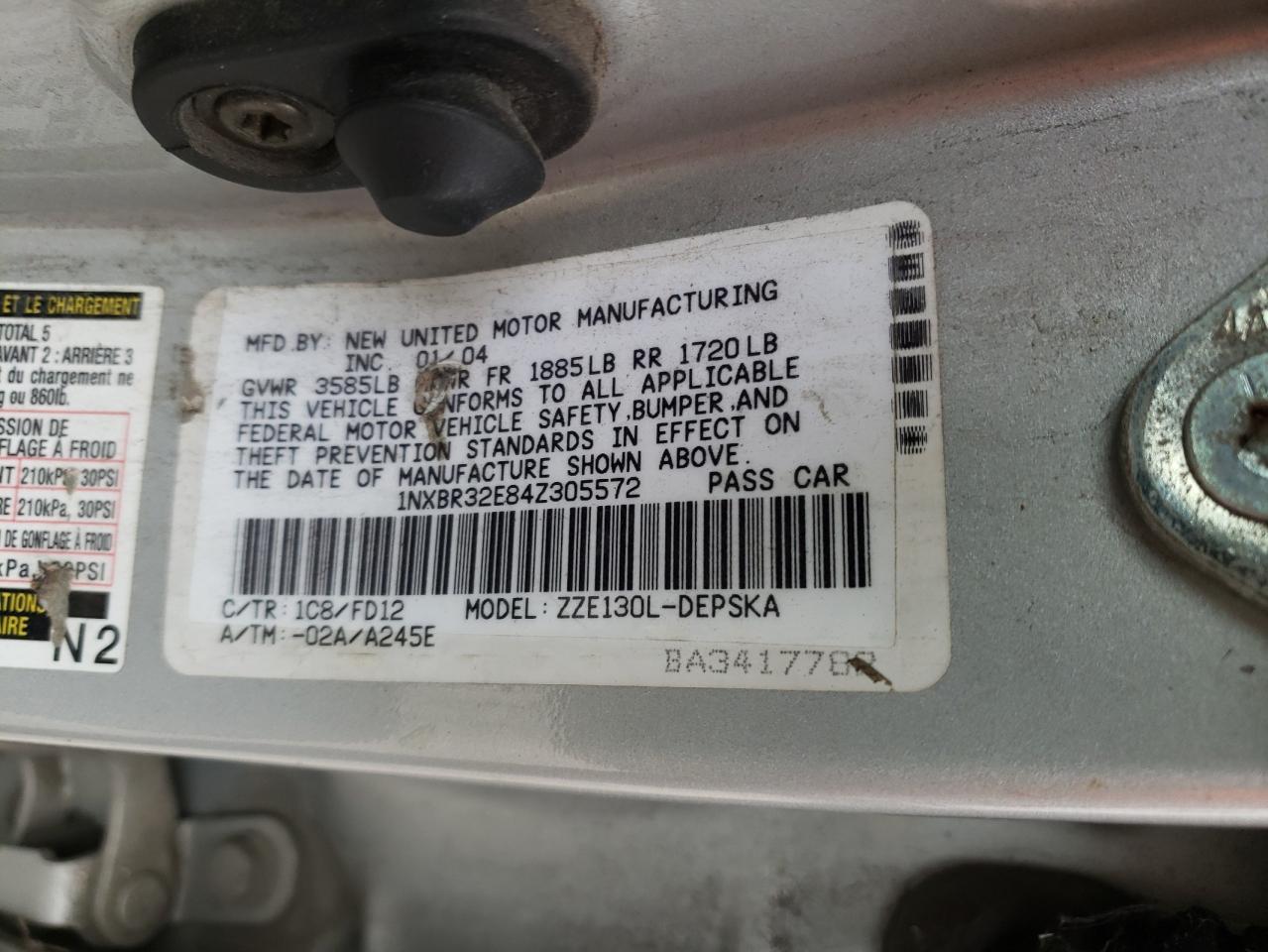 2004 Toyota Corolla Ce VIN: 1NXBR32E84Z305572 Lot: 69636564