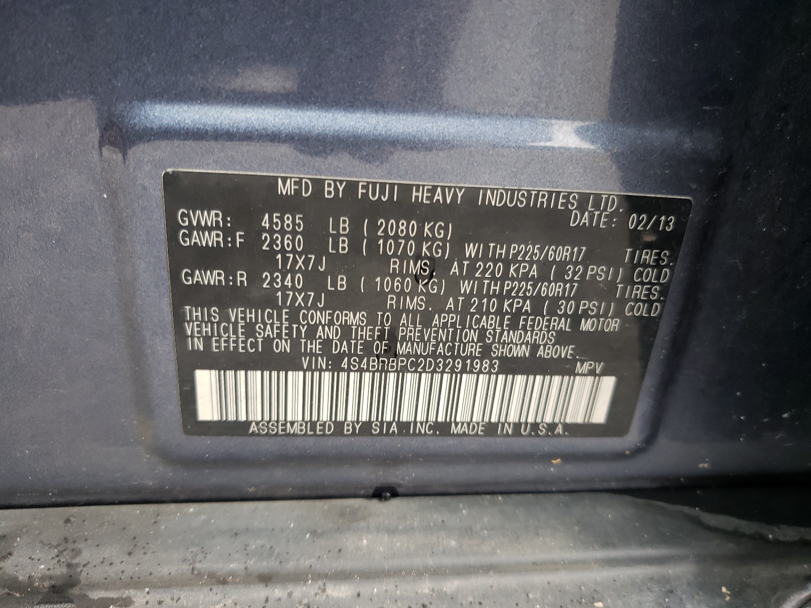 4S4BRBPC2D3291983 2013 Subaru Outback 2.5I Limited