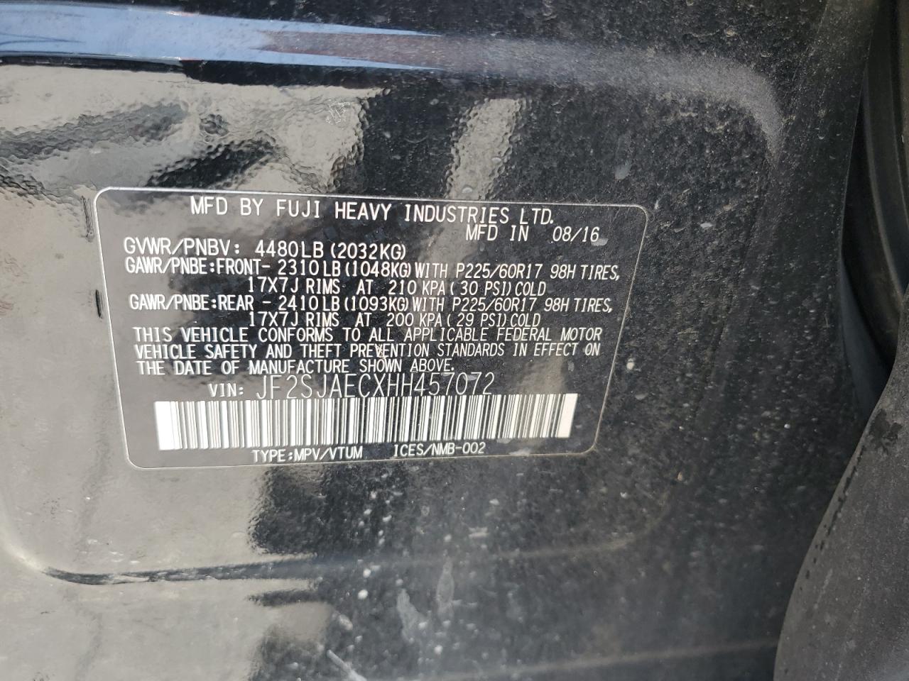 2017 Subaru Forester 2.5I Premium VIN: JF2SJAECXHH457072 Lot: 65633684