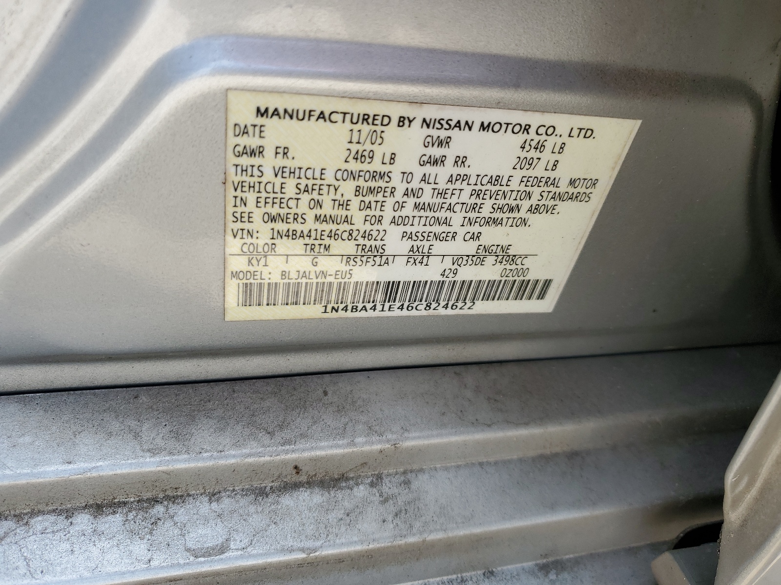 1N4BA41E46C824622 2006 Nissan Maxima Se