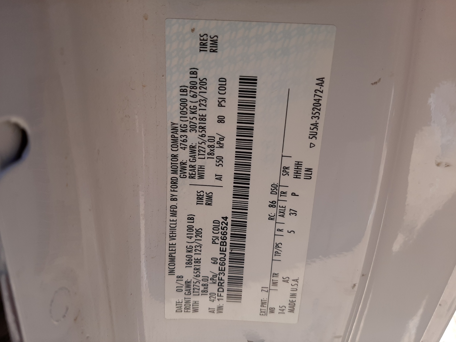 1FDRF3E60JEB66524 2018 Ford F350 Super Duty