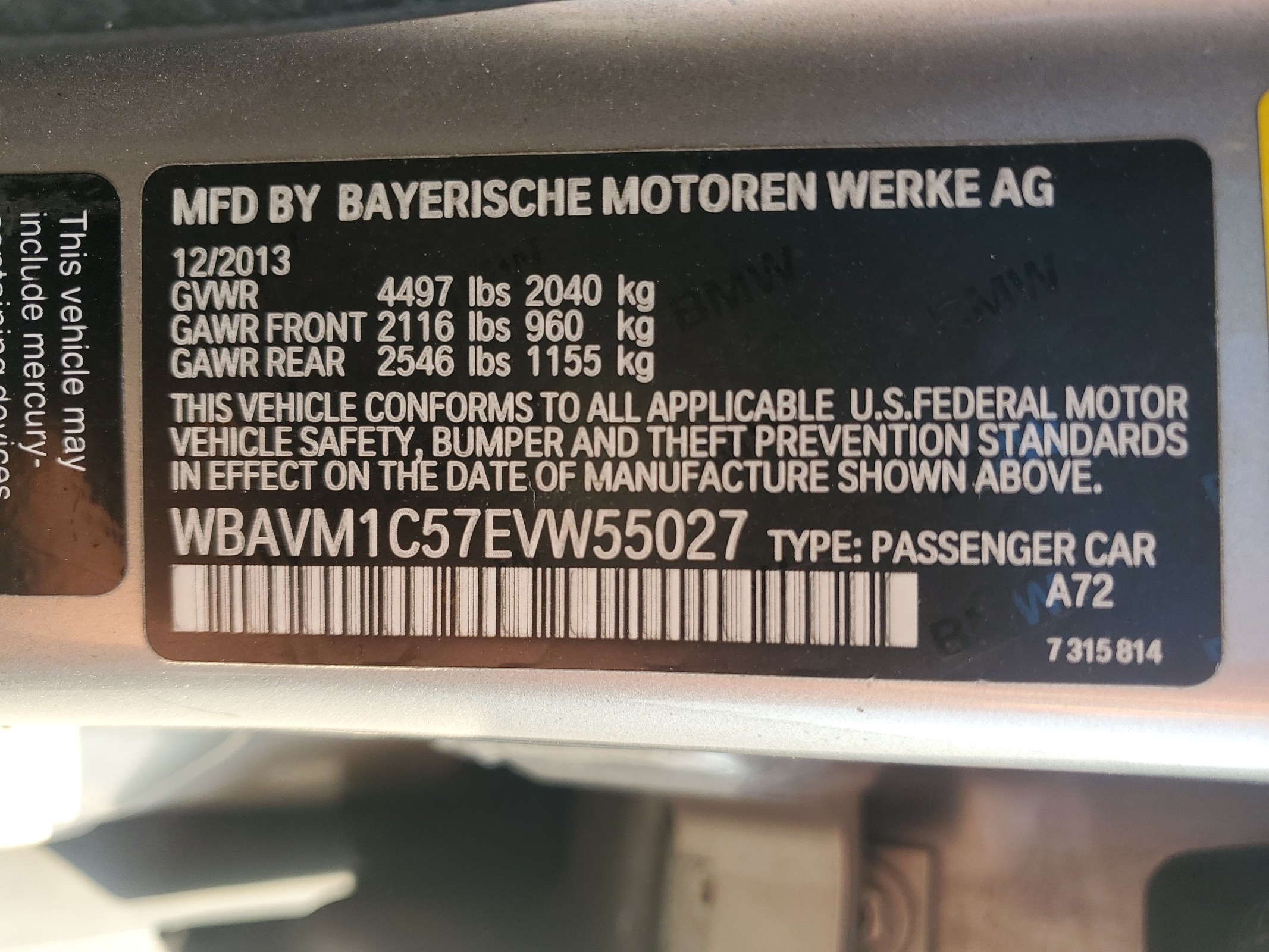 WBAVM1C57EVW55027 2014 BMW X1 Sdrive28I